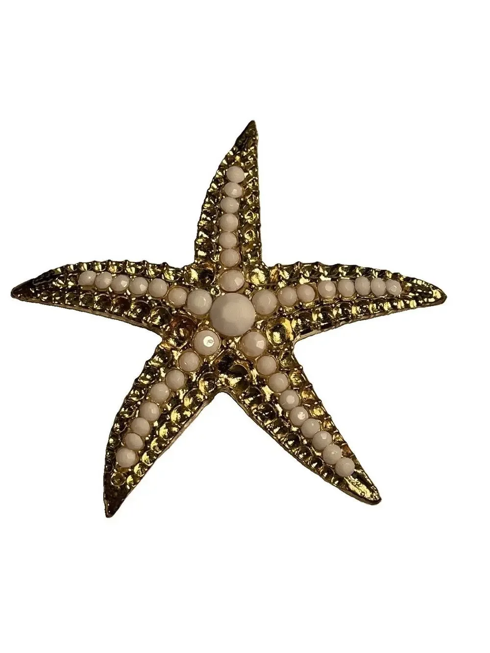 Vintage Gold Tone Starfish Brooch White Rhinestones Beach Coastal Pin